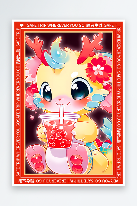 龙年地垫图案卡通龙素材图片-众图网