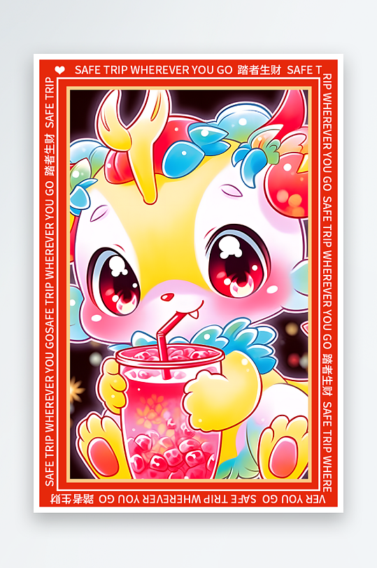 龙年地垫图案卡通龙素材图片-众图网