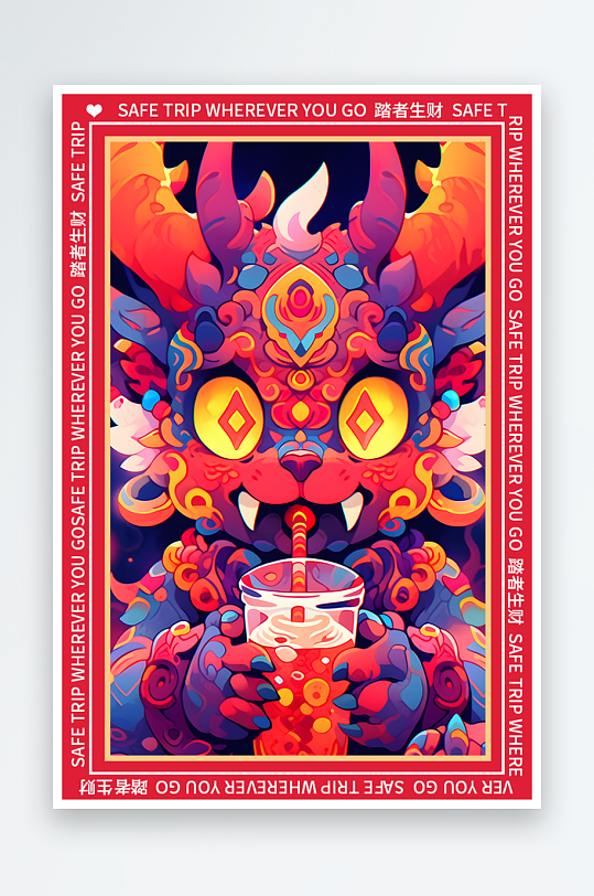 龙年地垫图案卡通龙素材图片-众图网