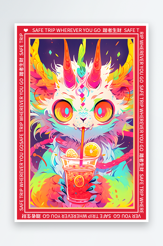 龙年地垫图案卡通龙素材图片-众图网