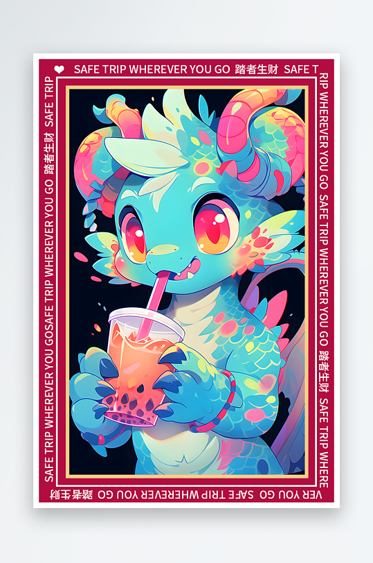 龙年地垫图案卡通龙素材图片-众图网