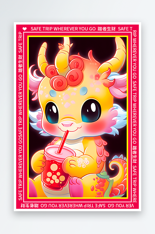 龙年地垫图案卡通龙素材图片-众图网