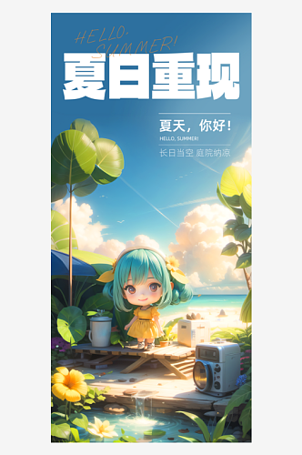 创意卡通夏季夏至活动海报