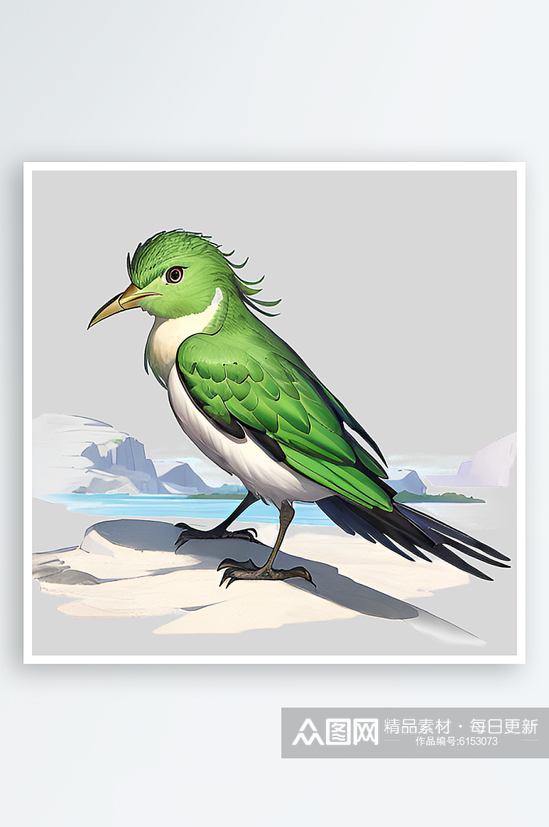 绿色鸟雀鸟类数字艺术免抠素材素材