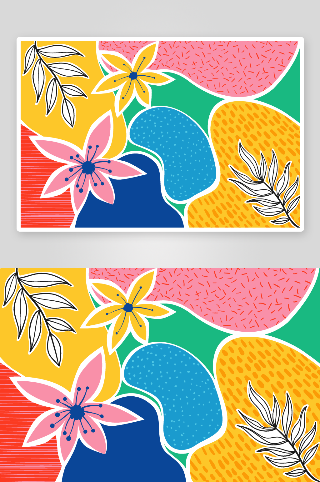 手绘拼贴撞色花卉背景插画素材