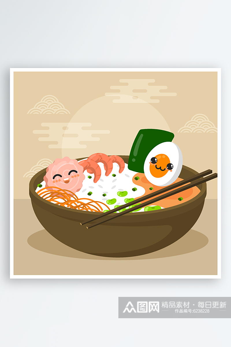 手绘日式食物矢量插画素材