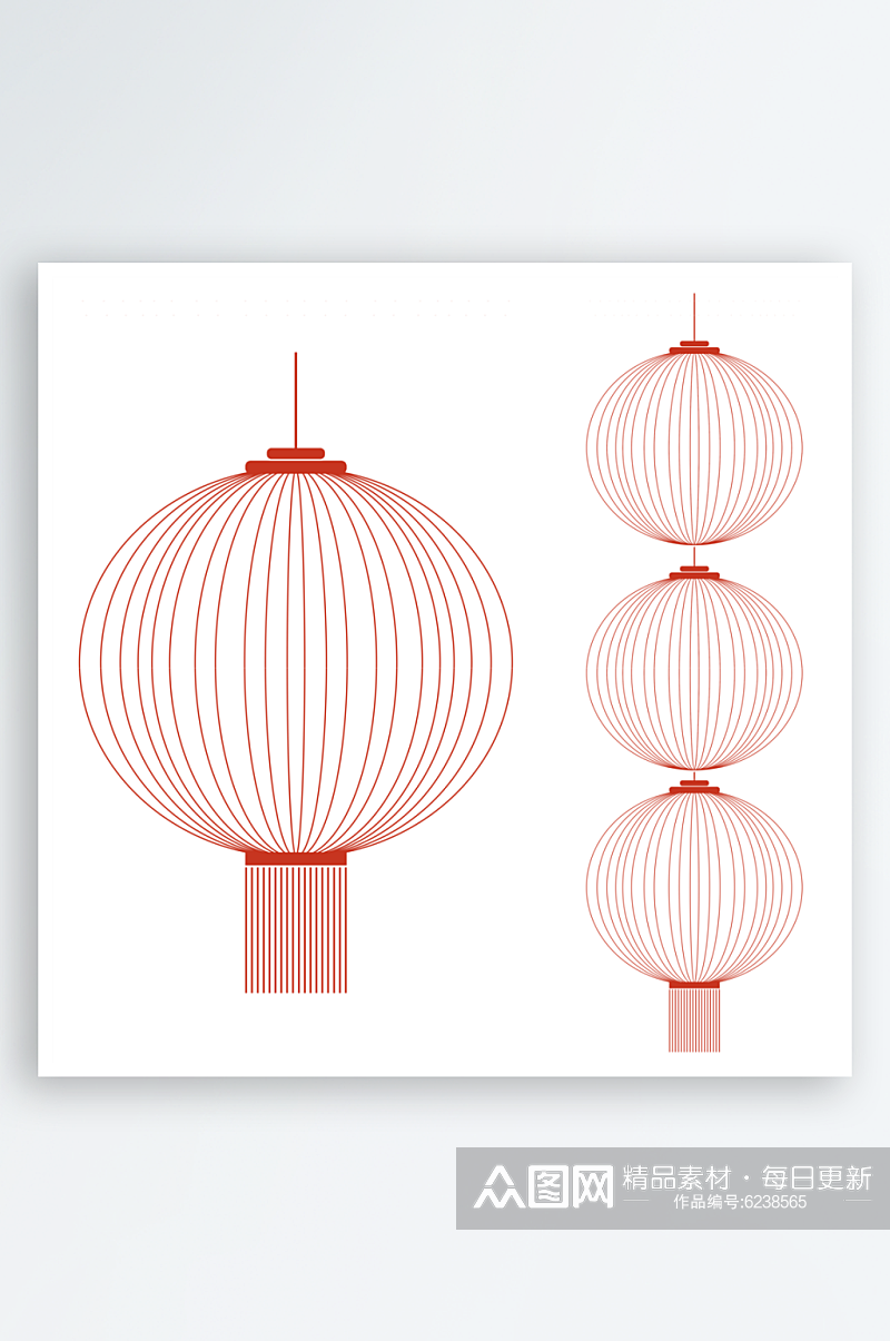 红色喜庆中国风春节描边灯笼素材