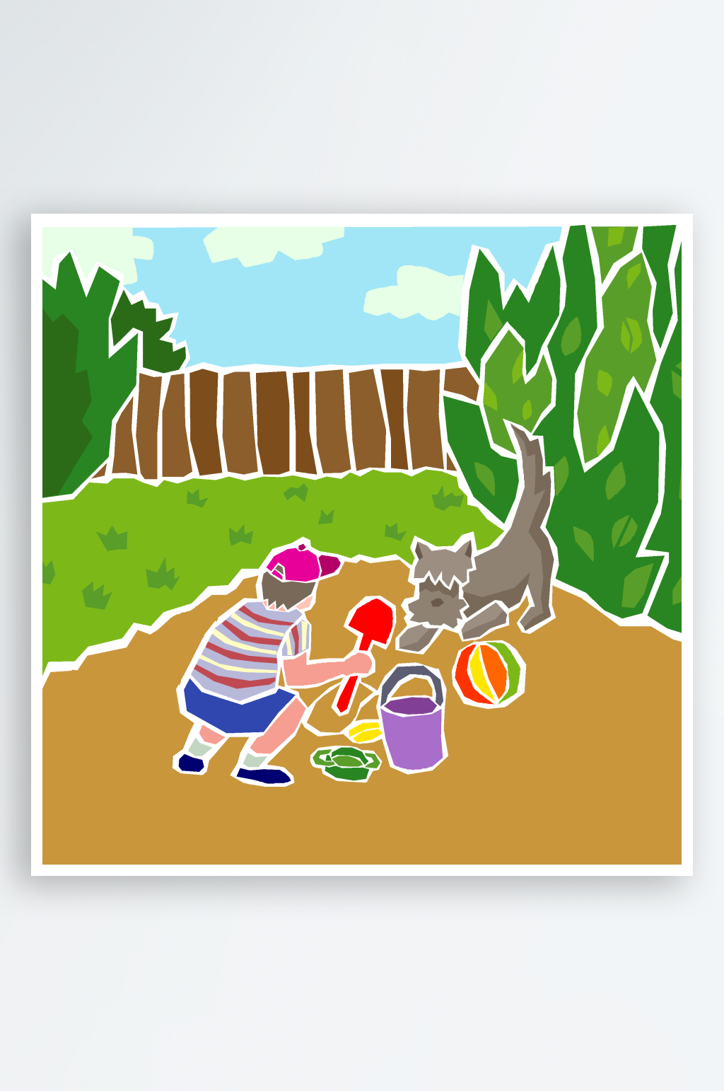 美式复古庭院插画素材