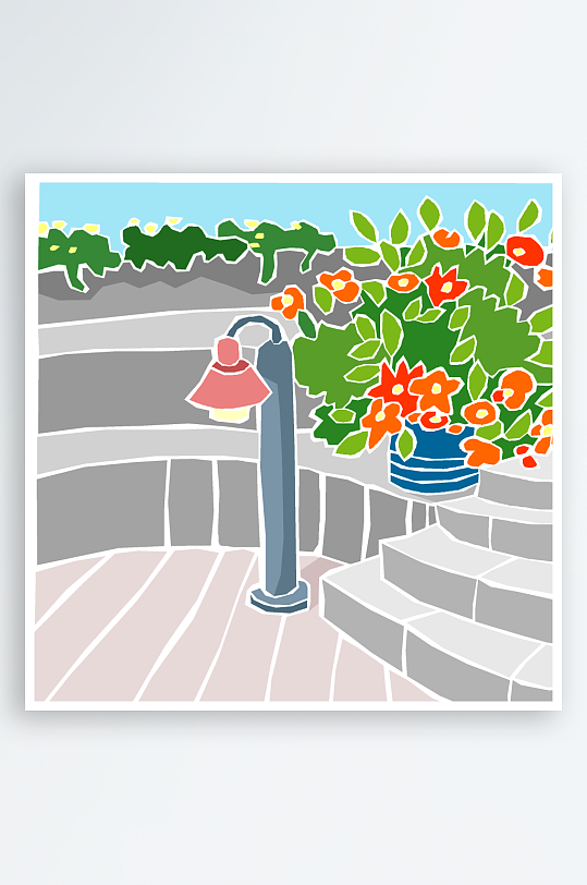 美式复古庭院插画