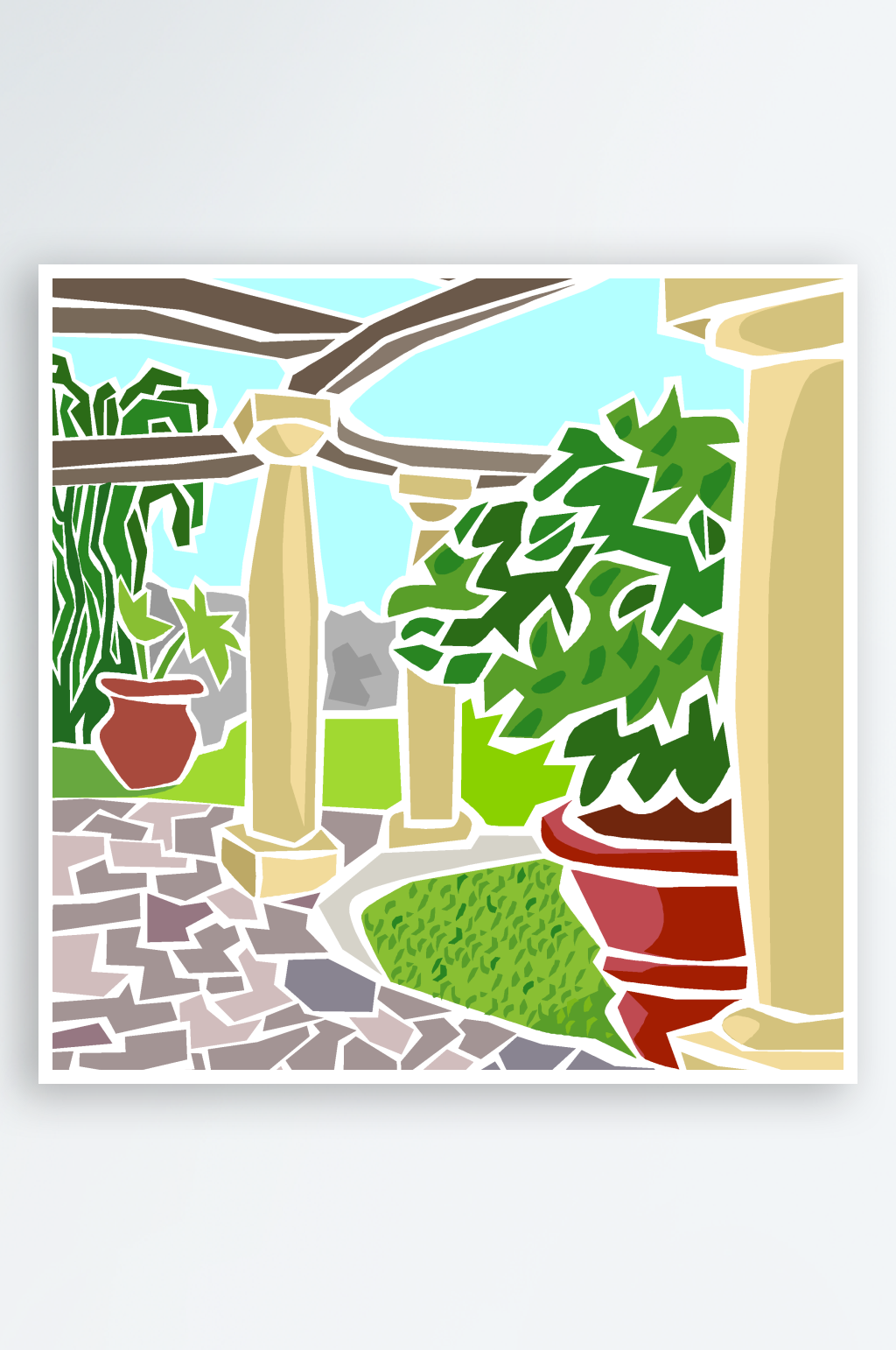 美式复古庭院插画素材