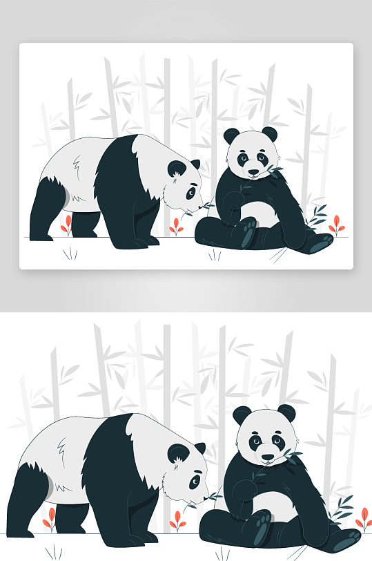 矢量可爱熊猫插画