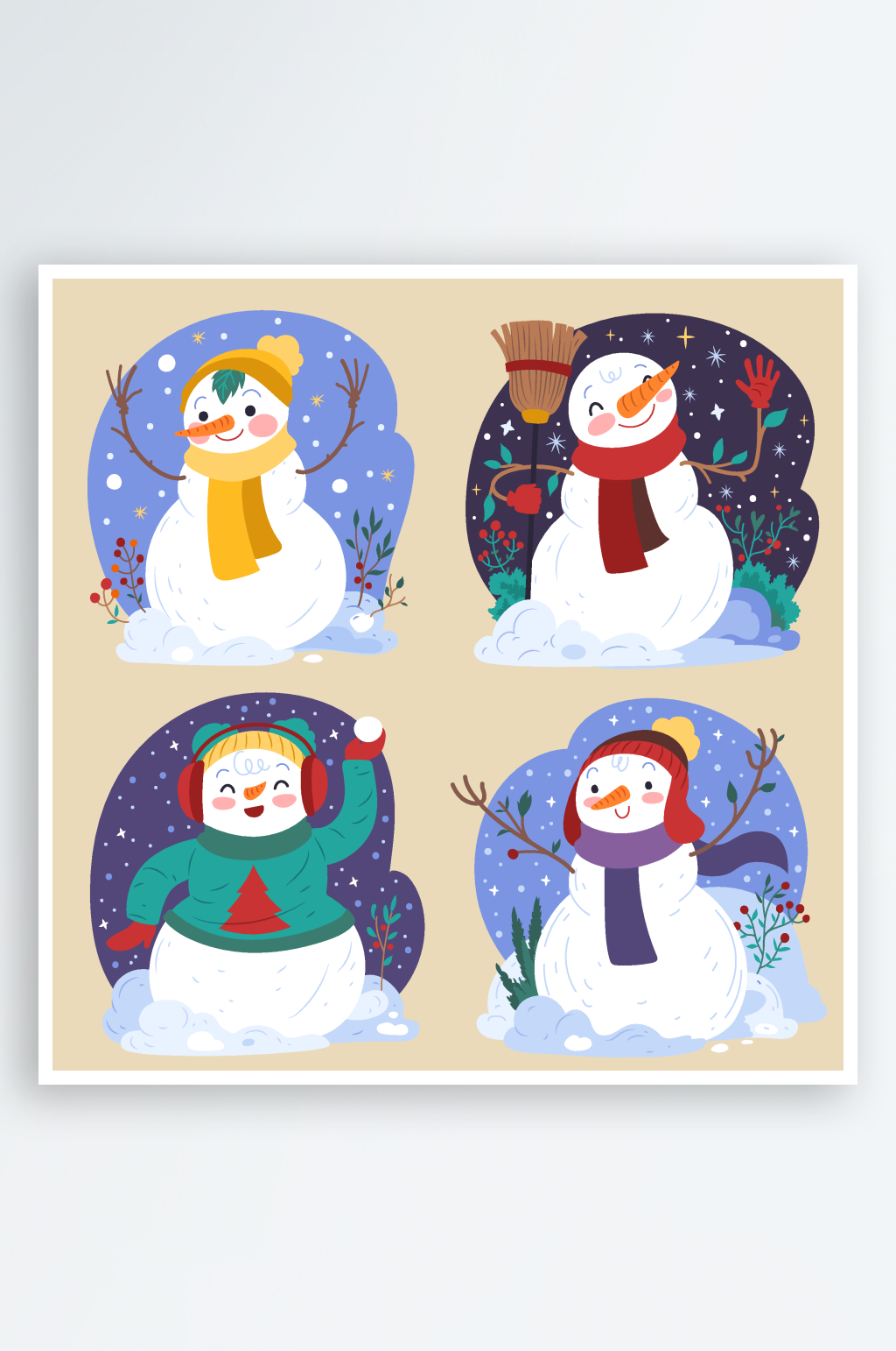 矢量可爱雪人插画素材