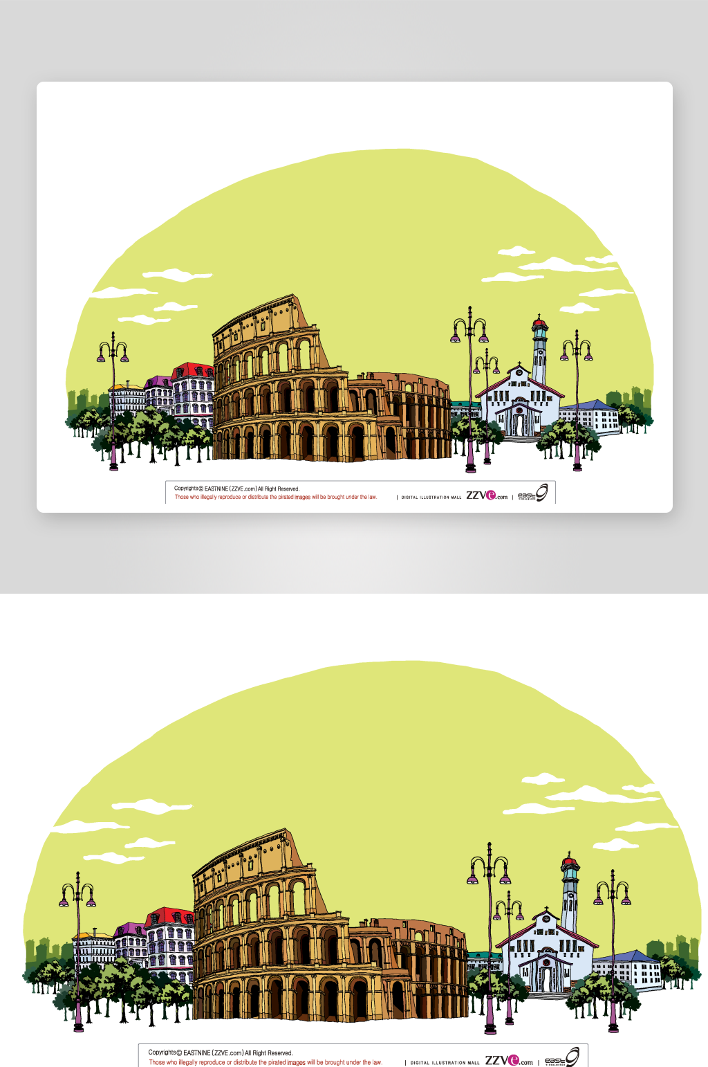 欧洲建筑风景画插画素材