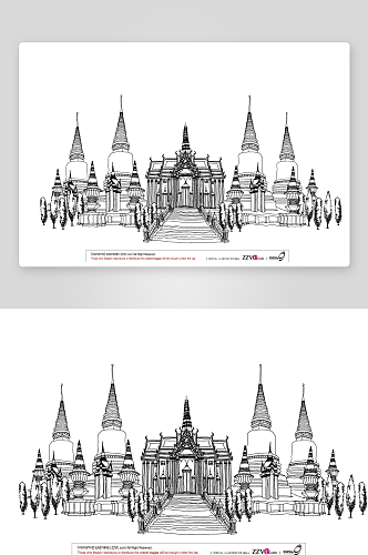 线描欧洲建筑风景画