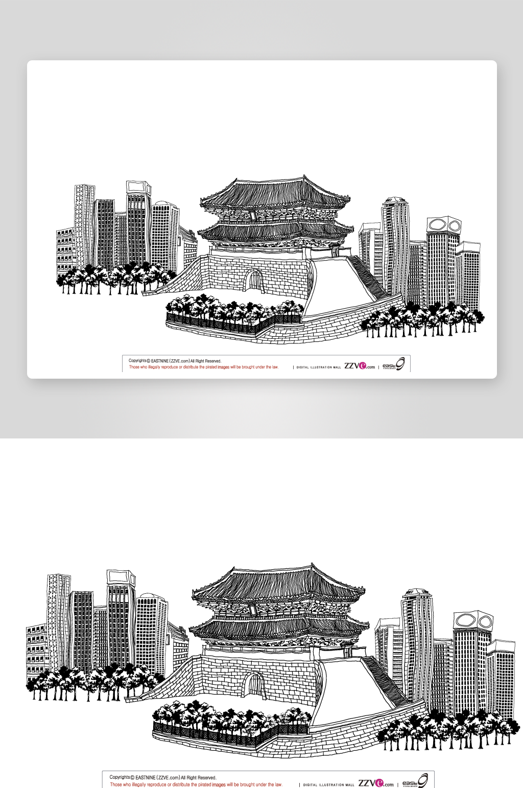 黑白矢量线描欧洲建筑素材