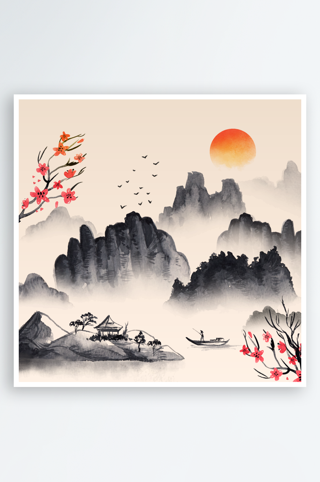 中国风国潮水墨海报素材