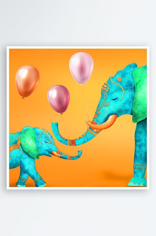 大象气球水彩挂画装饰画