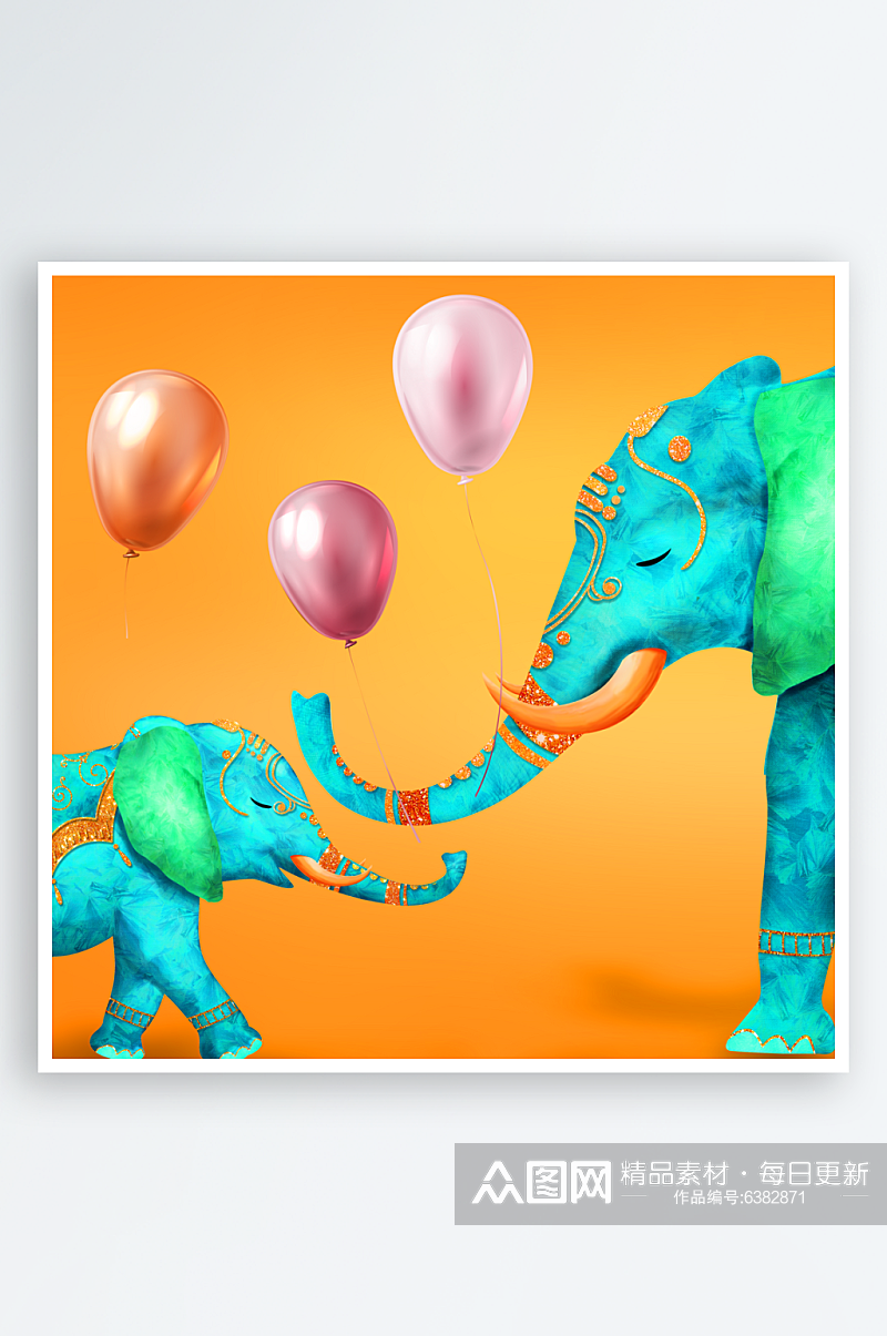 大象气球水彩挂画装饰画素材