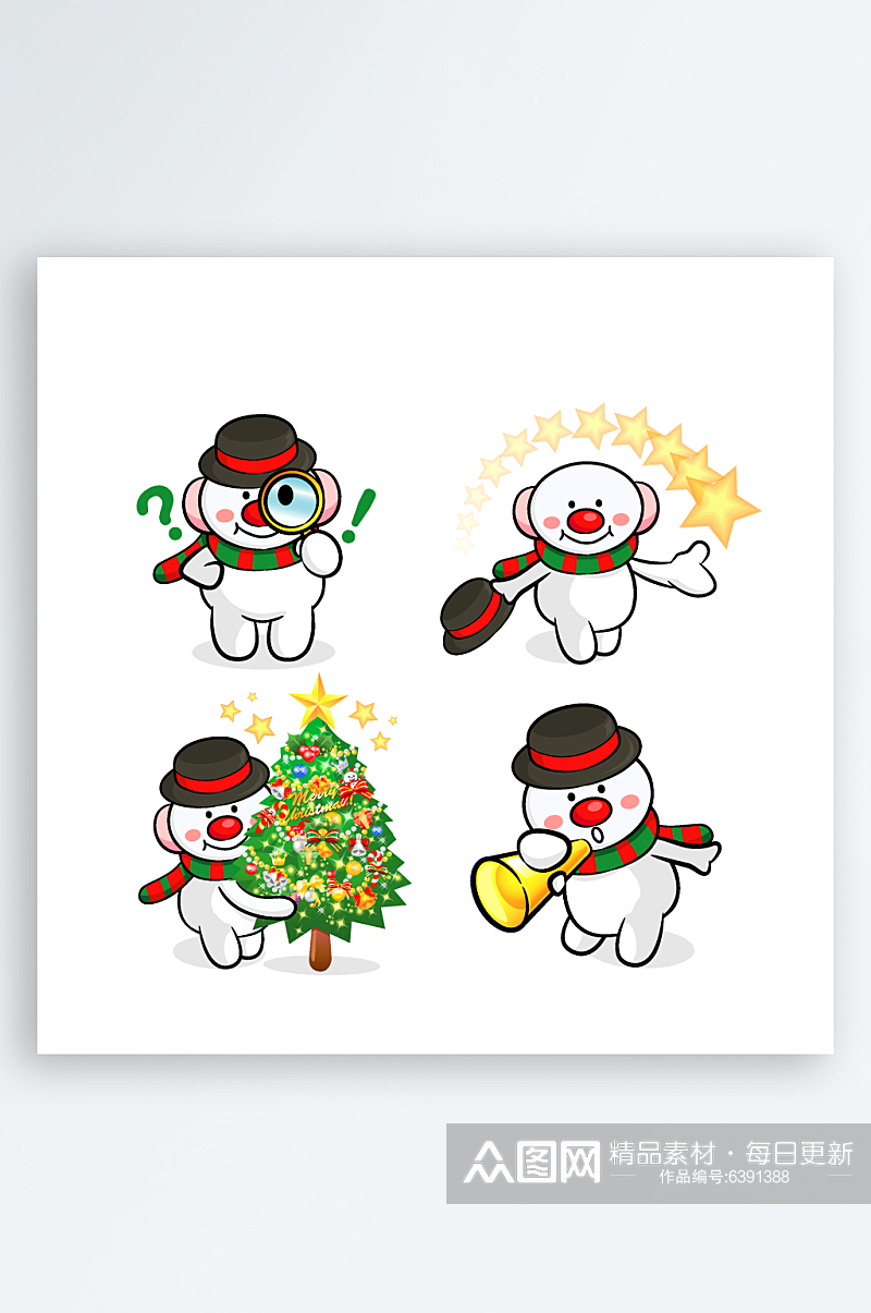 圣诞老人圣诞雪人图标标签素材素材
