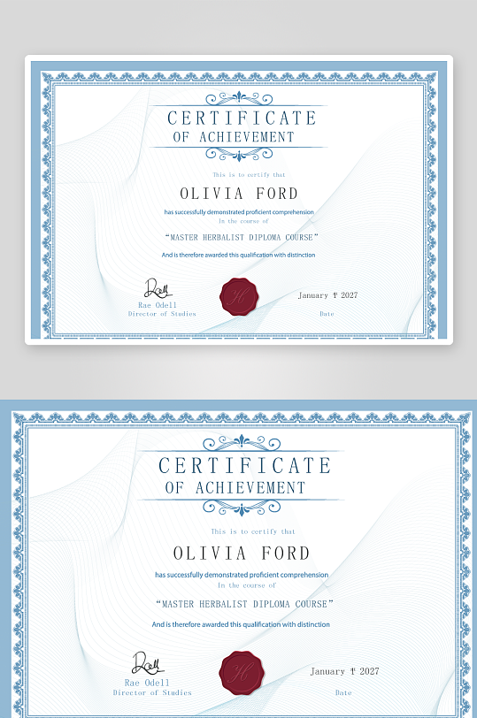 清新风荣誉证书模板-众图网