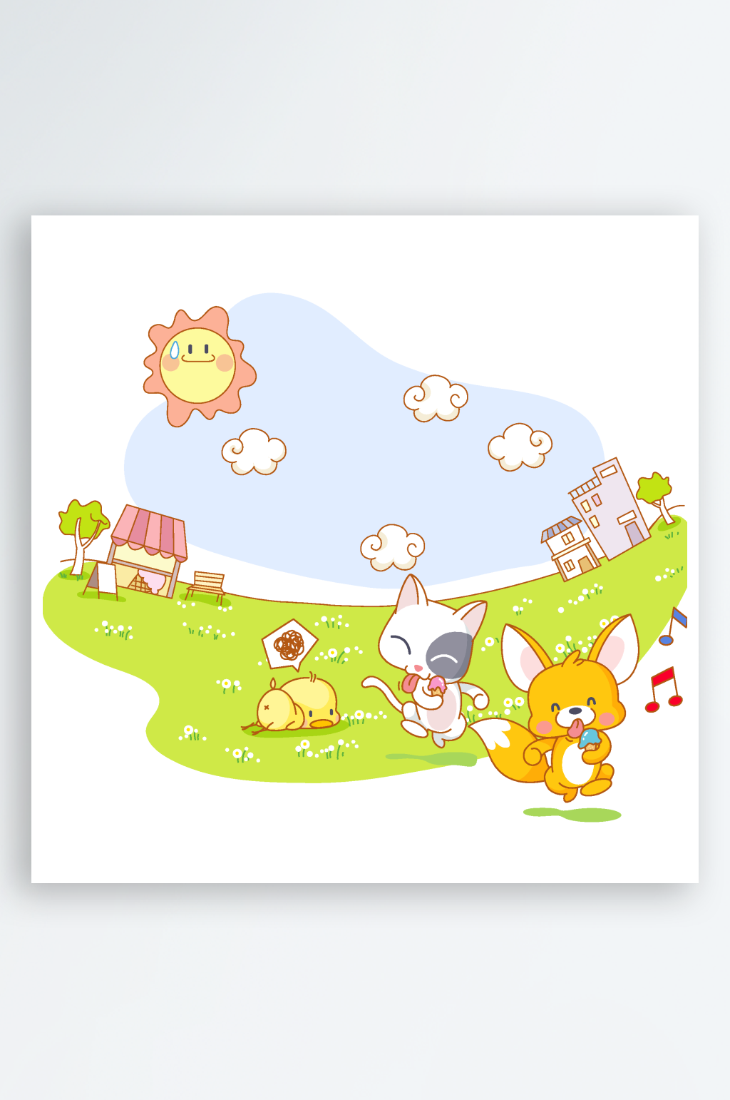 矢量卡通動物水彩風(fēng)景畫素材