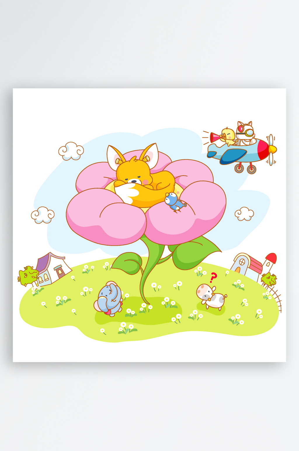 矢量卡通動物水彩風景畫素材