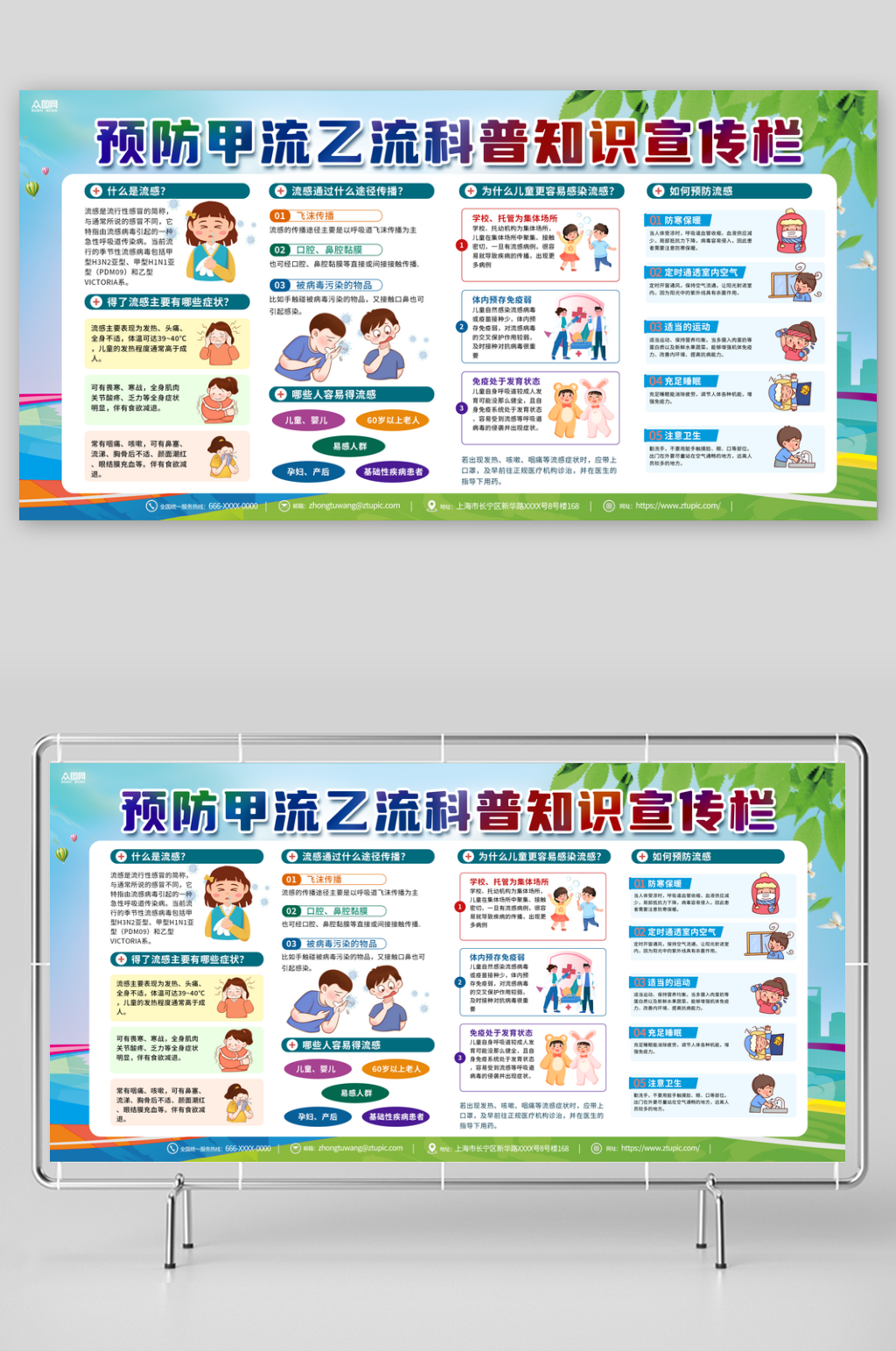 预防甲流乙流流感知识宣传医疗展板素材