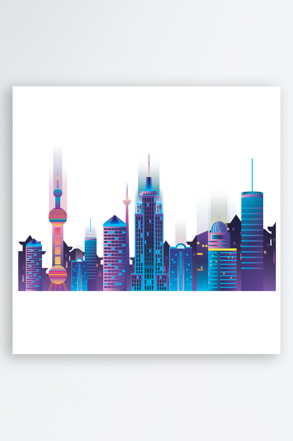 上海夜幕建筑矢量插画素材