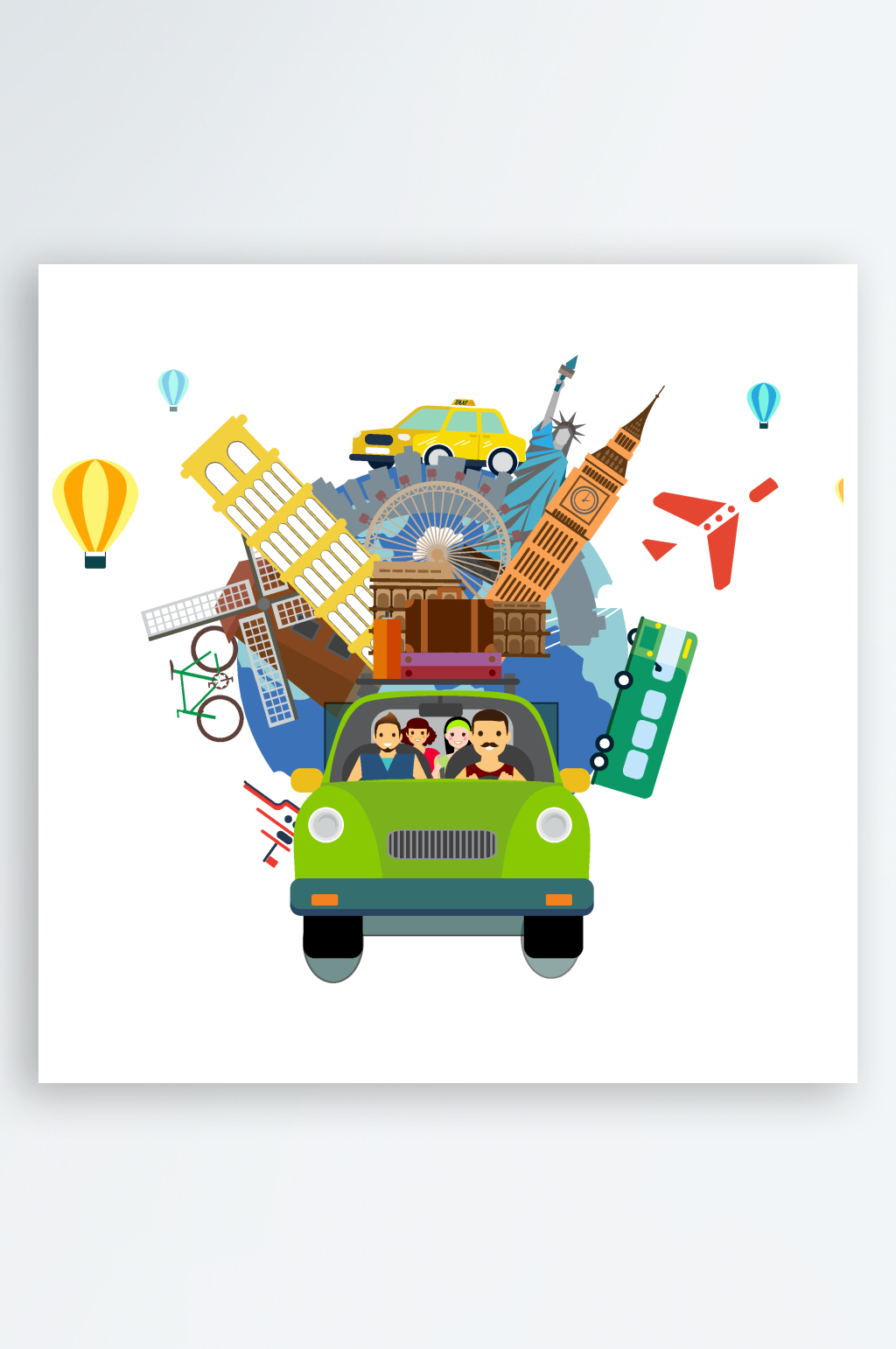 手绘卡通高环球旅行素材