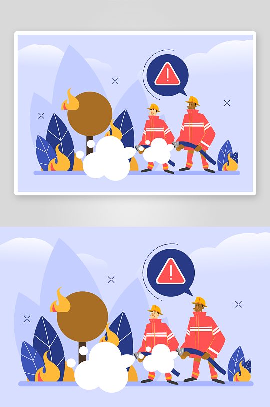 手绘消防员矢量场景插画