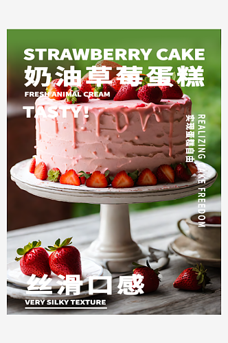 奶油草莓蛋糕甜品宣传海报