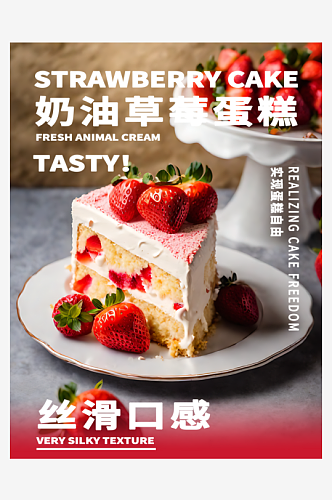 奶油草莓蛋糕甜品宣传海报