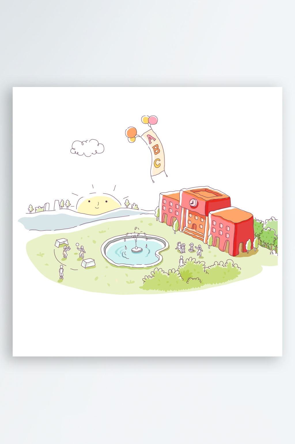 手绘校园卡通插画素材