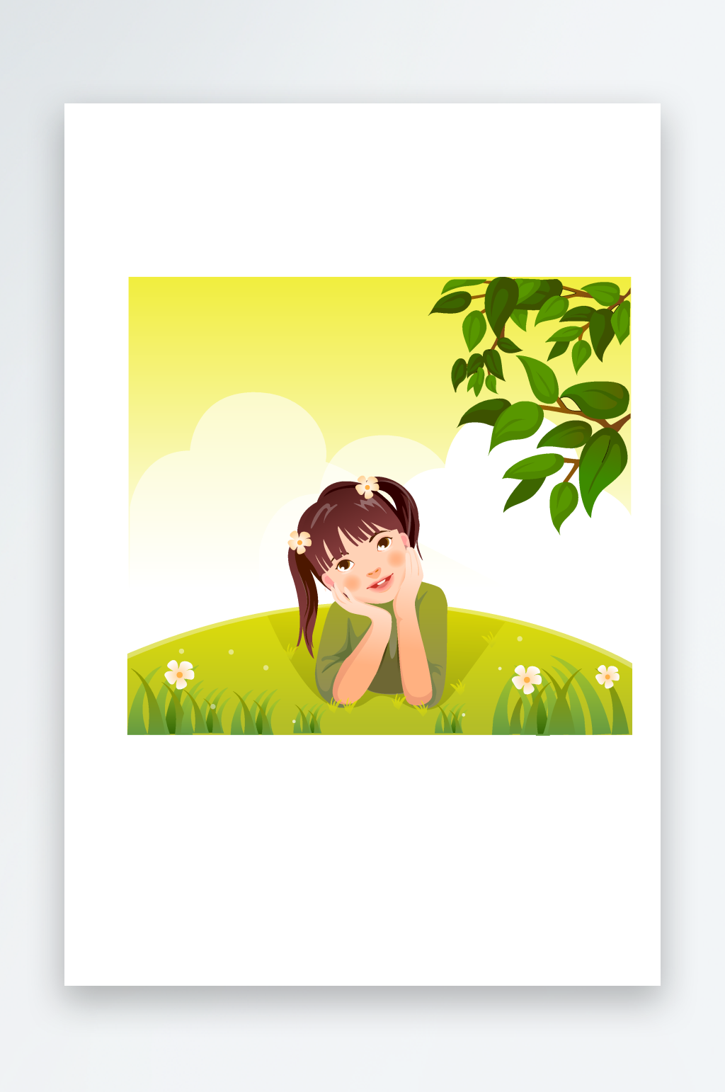 矢量女孩插画风景画素材
