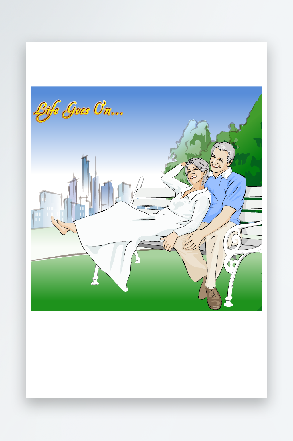 韩国恩爱老年夫妻日常插画素材