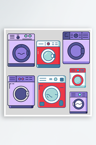 可爱洗衣机贴纸图标设计元素