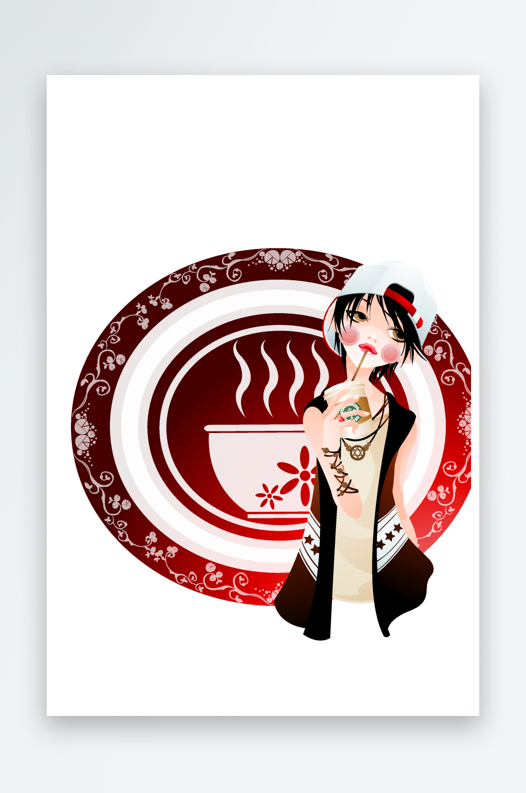 水彩女性矢量插画素材