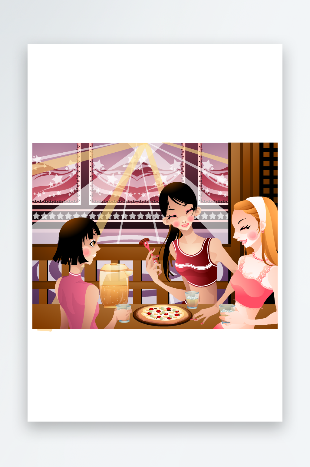 聚会男女插画风景画素材