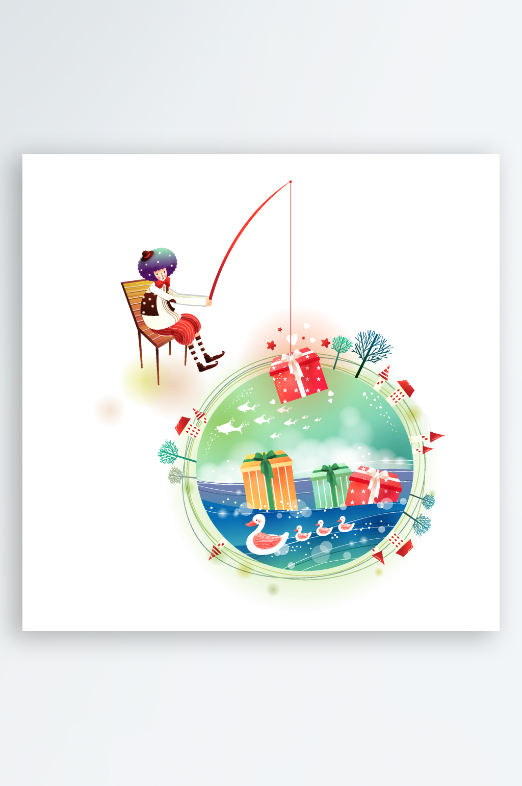 梦幻儿童游玩风景画插画素材