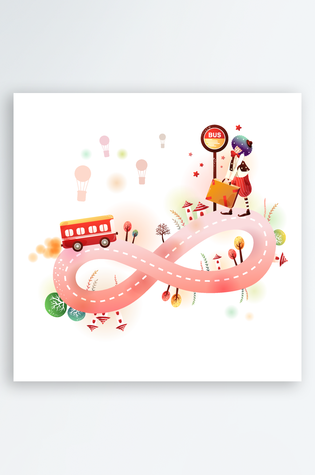 卡通儿童游玩风景画插画素材