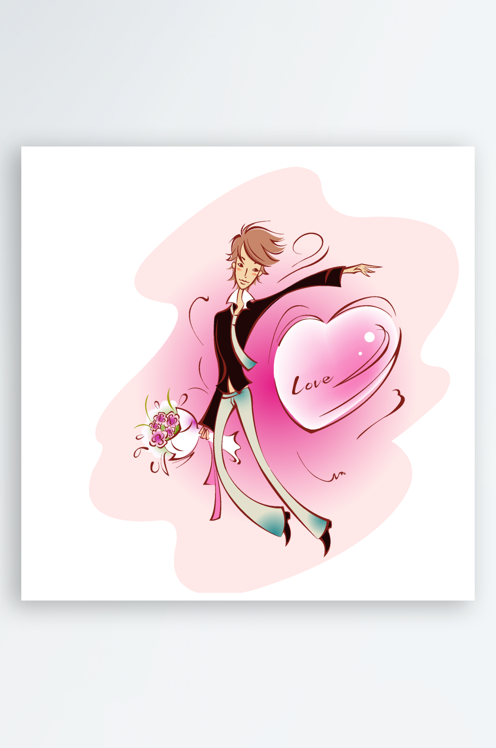 唯美水彩情侣插画风景画插画素材