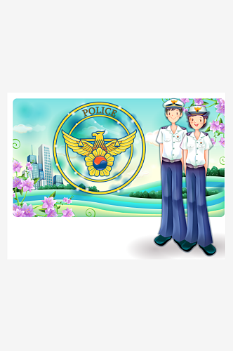 矢量手绘警察交警插画风景画