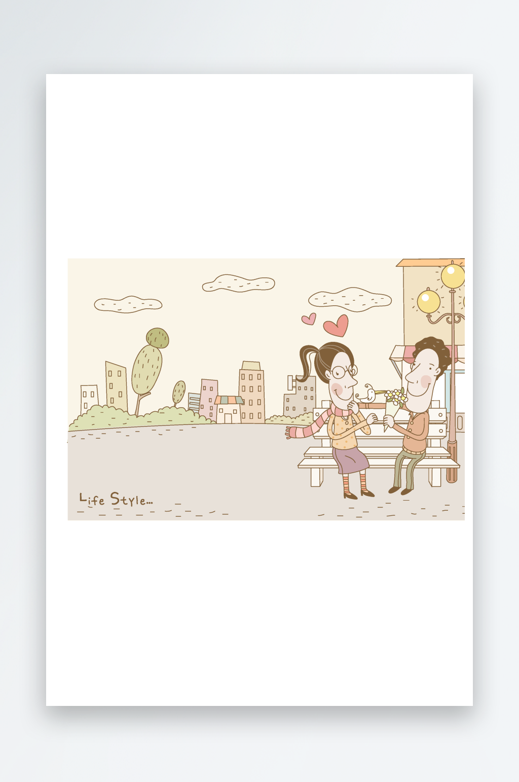 手绘日常生活风景画插画素材