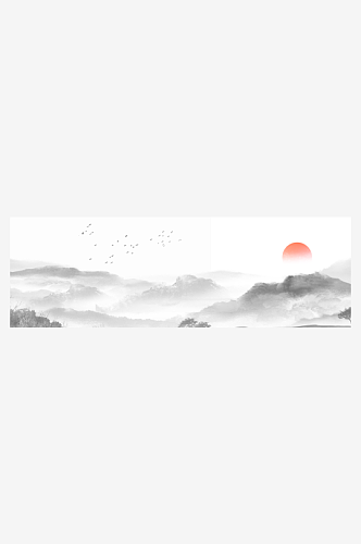 中国风山水水墨画背景展板