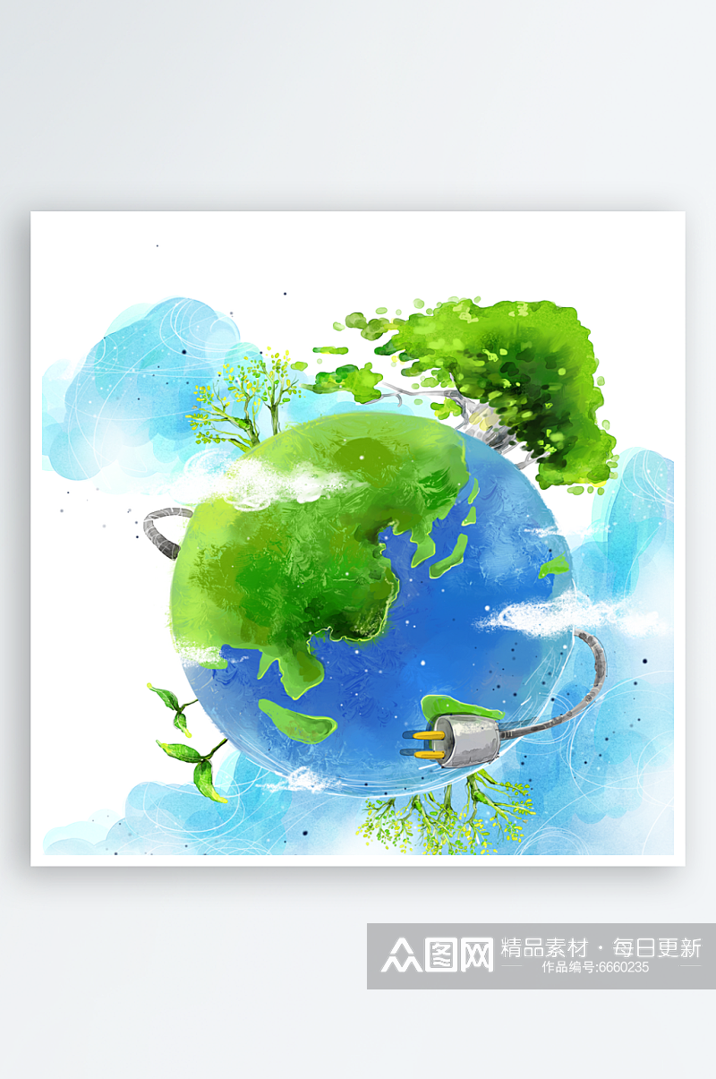 绿色环保水彩元素插画素材