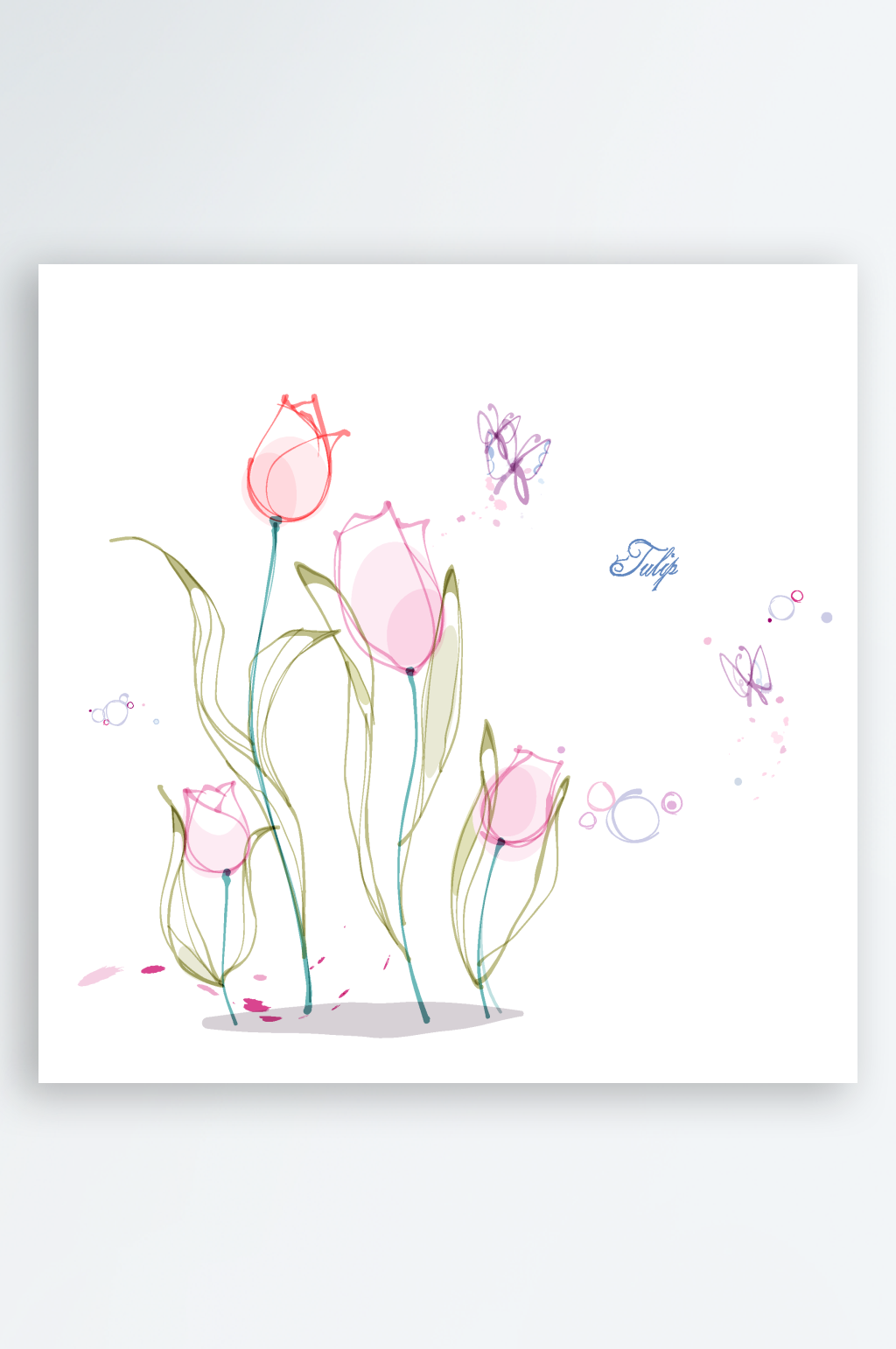 手绘花朵花枝花卉插画素材素材