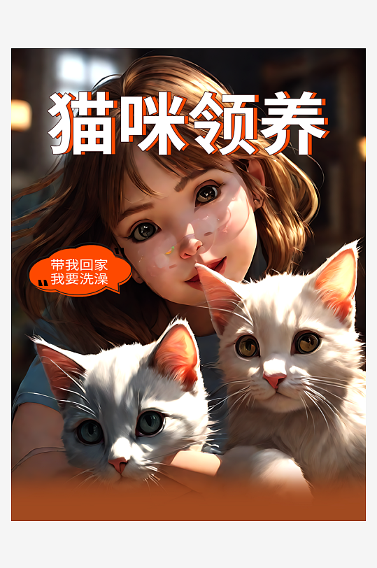 猫咪领养宣传插画海报