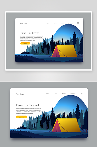 矢量卡通手绘野外露营网页海报