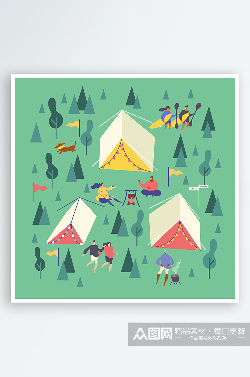 矢量卡通手绘野外露营插画素材