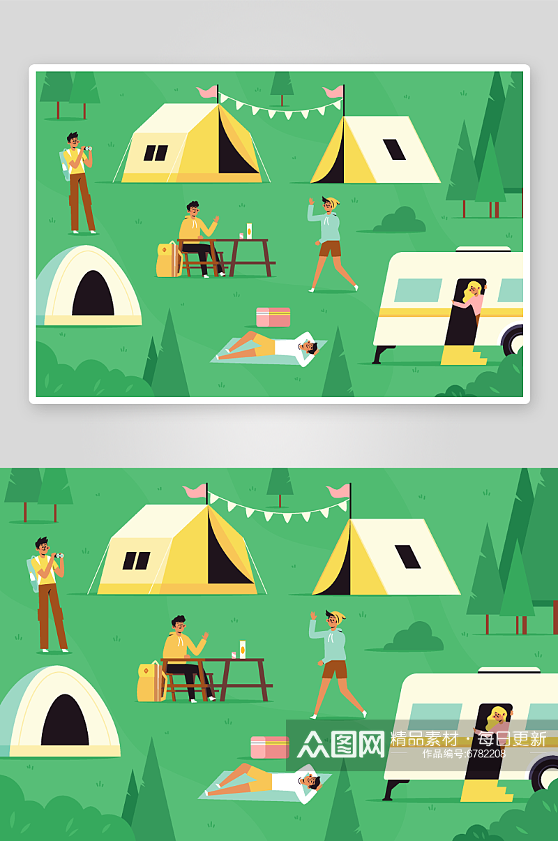 矢量卡通手绘野外露营插画素材
